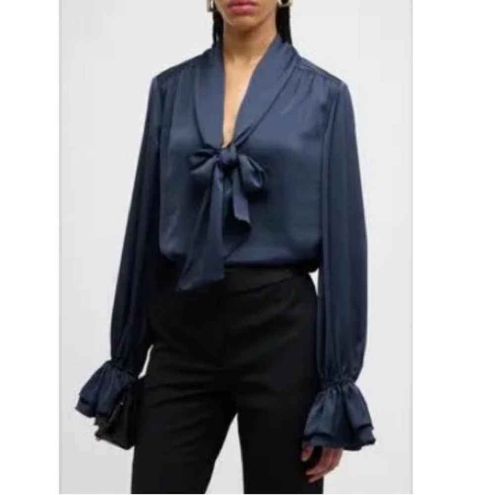 Ramy Brook Tie Neck Blouse in Black.